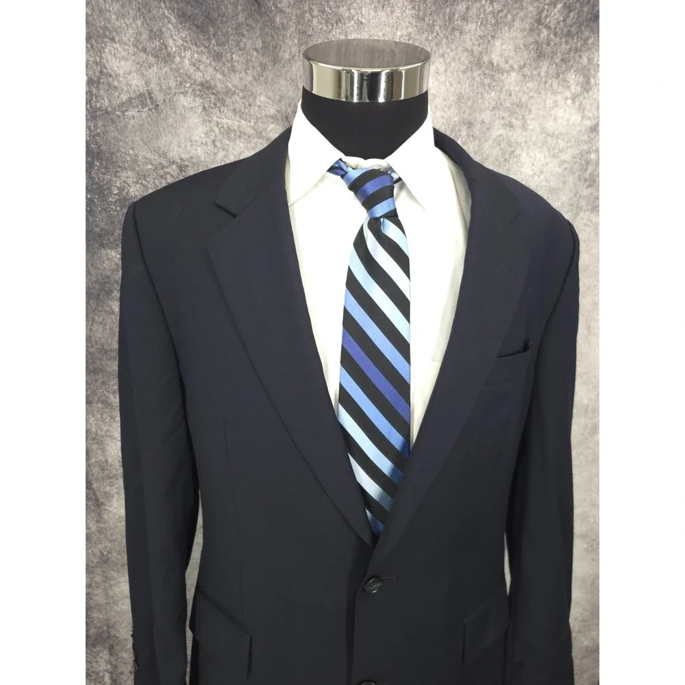 Jos A Bank Signature Blazer Jacket Mens 43 L Blue Sport Coat 2 Buttons Business‎